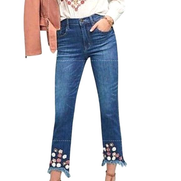 Ella Moss Ankle Jeans Size 30 Floral Embroidered Frayed Hem Boho Hippie Festival - Picture 3 of 15